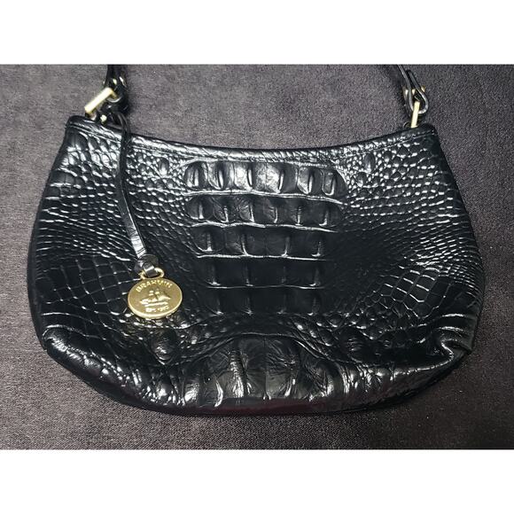 Brahmin Bekka Shoulder Bag Black Melbourne | Croc Embossed Leather Small Purse - Picture 8 of 12